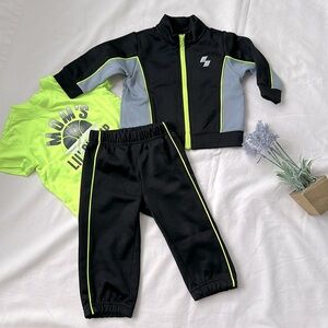 Kids track suit set, black neon yellow, 12-18M